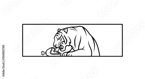 Bold minimalist tiger illustration fiercely devouring its meal in a striking graphic design