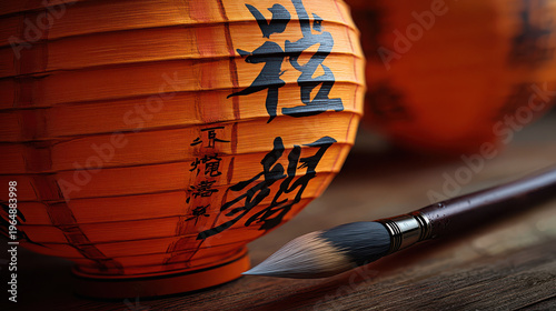 Chinese lanterns illuminate festival night as poem of light and joy unfolds on vibrant orange paper