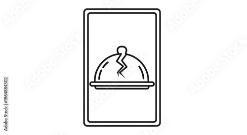 Conceptual illustration of a damaged restaurant food service cloche plate icon representing