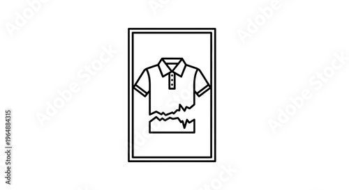 Outline icon of a polo shirt with a jagged tear, symbolizing a damaged garment or defect in apparel