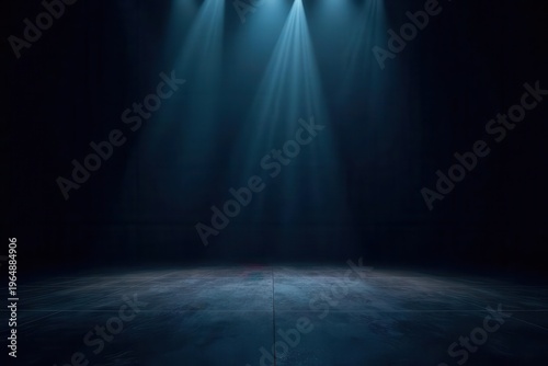 Mysterious Dark Studio Setting with Three Beams of Light Illuminating a Textured Floor
