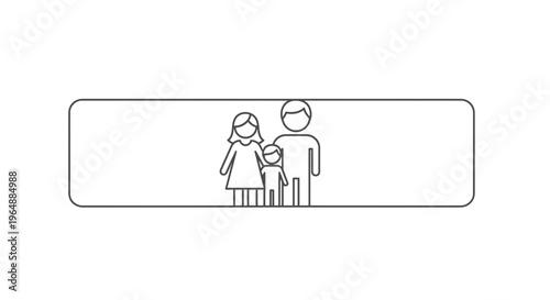 Simple outline icon of a loving nuclear family unit with parents and their child