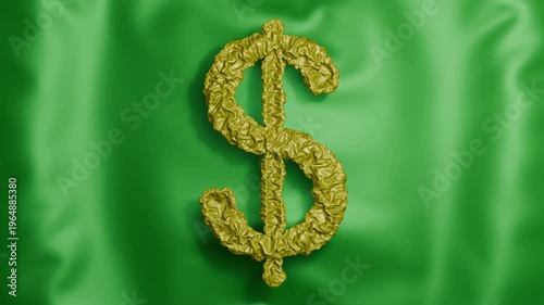3D deflating dollar sign money currency silky ripple fluid background 