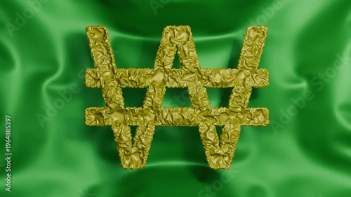 3D deflating won sign money currency silky ripple fluid background 