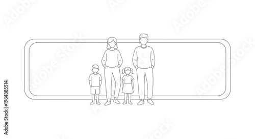 Contemporary family illustration showcasing two parents and their children in outline form against