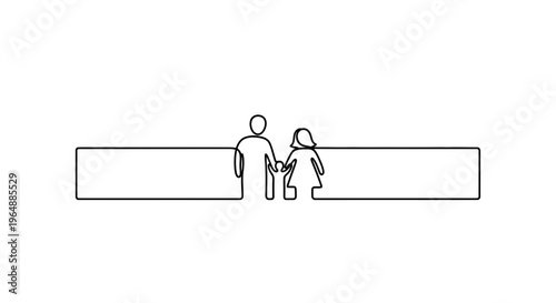 Modern minimalist continuous line art showcasing a nuclear family unit holding hands with spaces