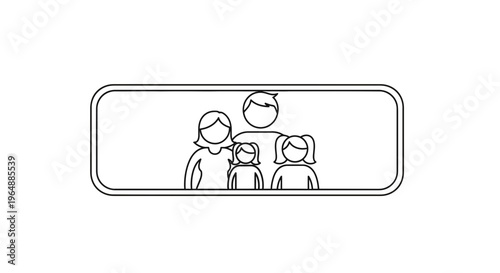 Minimalistic outline illustration of a nuclear family with two daughters, emphasizing unity and care