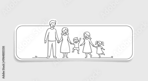Continuous line art family illustration representing joy, unity, and togetherness for childhood