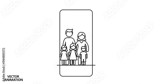 Minimalist Outline Vector Graphic of a Nuclear Family Portrait, Simple and Clean Design Concept