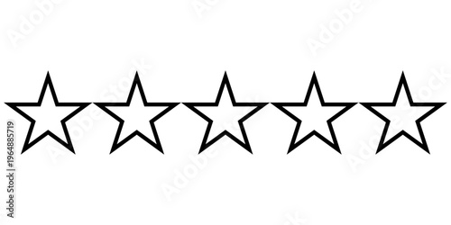 Five star outline rating icon, empty review stars symbol, customer feedback scale, quality evaluation concept, rating system interface