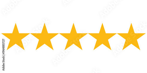 Five star rating gold alignment, customer review feedback icon row, quality evaluation scale, ranking system design