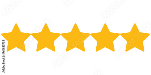 Five star rating gold row, full review feedback icon, customer satisfaction scale, quality ranking evaluation design