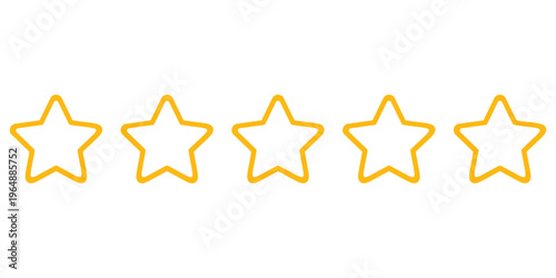 Five star rating outline gold row, customer feedback icon, review evaluation scale, quality ranking design