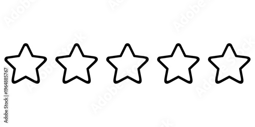 Five star rating outline black set, minimal review icon system, customer feedback evaluation scale, ranking design