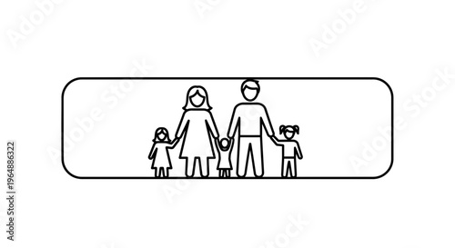 United family with three children, a minimalist line art icon representing togetherness and
