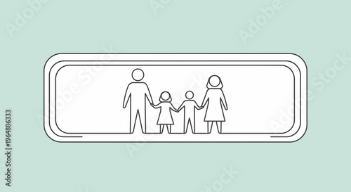 Minimalist family icon illustration depicting parents and two children holding hands together
