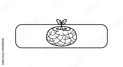 Minimalist linear graphic presenting new growth from a patterned origin within a sleek frame