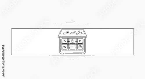 Elegant line art illustration of a conceptual smart agriculture interface with plant and sun icons