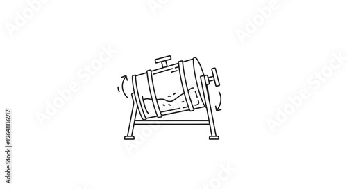 Line art illustration of a rotating mixing drum for industrial or home composting processes
