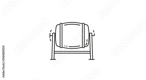 Minimalist line icon of a construction concrete mixer for industrial building projects