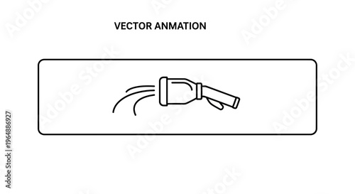 Outline vector graphic of a water hose nozzle with streaming fluid, ideal for animated web design