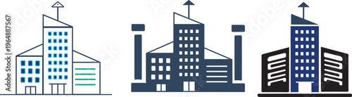 Residential House Construction, Office Building Silhouette Icon.  Symbol of headquarters, enterprise, organization and urban architecture. Corporate HQ Architecture Symbol. Company Headquarters.