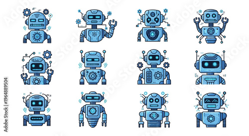 Collection of various blue robots.