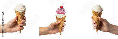 Handful of Summer Joy: Ice Cream Cone with Red Cherry Topping and Chocolate Drizzle