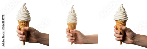 Obraz na plátně Traditional Whipped Soft Serve Vanilla Ice Cream in Crispy Waffle Cone