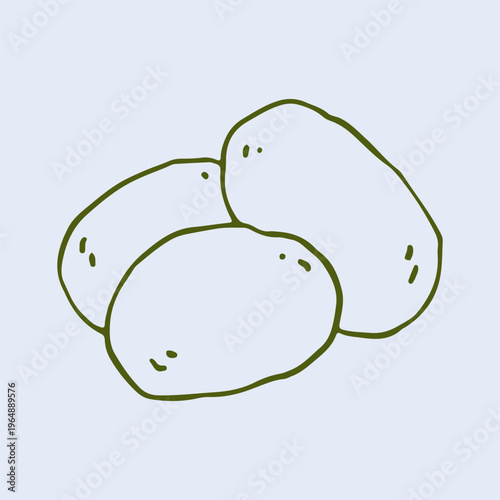 Minimalist vector illustration of three fresh potatoes in a hand drawn style. This clean vegetable line art is ideal for organic farm branding and healthy cooking recipes