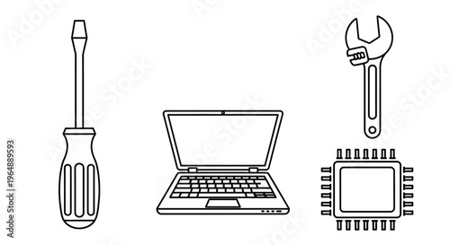 Computer hardware and tools icons.