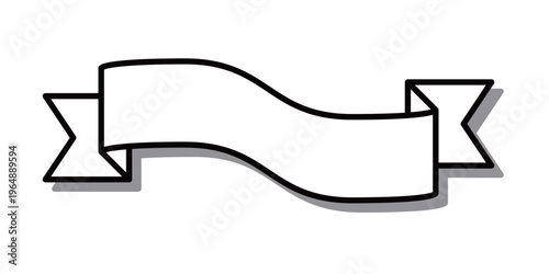 影付きの立体感となびく曲線が美しい、白抜きリボン型の見出し用イラスト素材