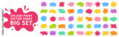 Paint splatters, soft spills, drips decorative abstract shapes, liquid collection. Liquid shapes and frames with uneven wavy edges set. Fluid puddles, splashes, drops, blobs and stains organic forms