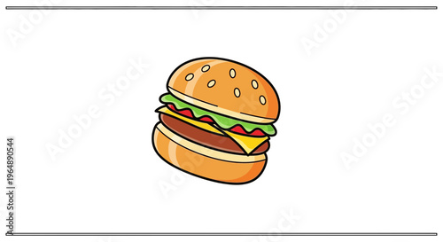 Deliciously illustrated classic hamburger icon featuring fresh ingredients and a toasted bun