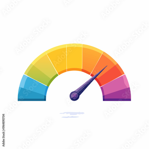 Colorful speed meter or gauge displaying a range of colors and a pointer indicating a measurement