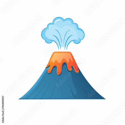 Vivid cartoon illustration of an active volcano erupting with flowing lava and smoke, capturing natural power