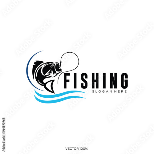 Fishing Sport Logo Design with Jumping Fish