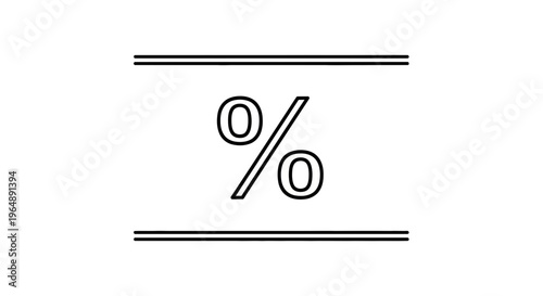 Simple outline percentage symbol graphic illustration with dividing lines on a pristine white