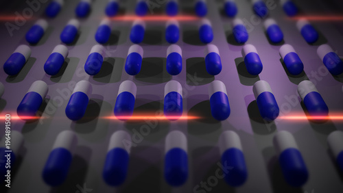 Blue and White Drug Pills or Capsules being Produced in Lab