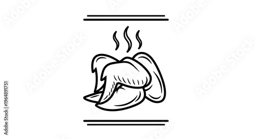 Mouthwatering Steaming Hot Chicken Wings Line Art Icon for Restaurant Menus and Branding