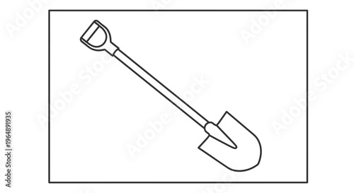 Simple black and white outline drawing of a robust garden shovel with a d-handle design
