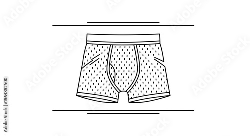 Minimalist line art illustration of men's comfortable boxer briefs with subtle dotted pattern