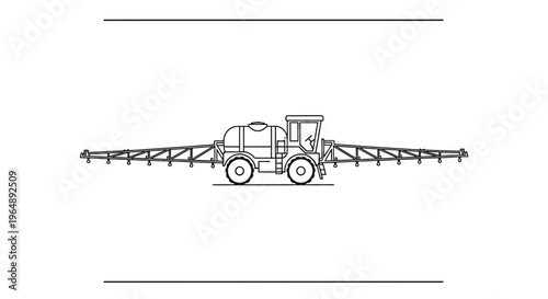 Modern agricultural self-propelled crop sprayer vehicle line art illustration for farming efficiency