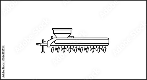 Detailed line art illustration of an advanced agricultural planter for efficient crop sowing