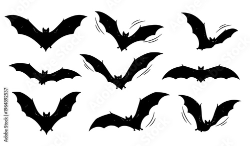 Bat silhouette flying icons vector minimal spooky halloween design pack
