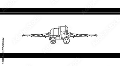 Detailed outline drawing of modern agricultural crop sprayer vehicle for farming tasks