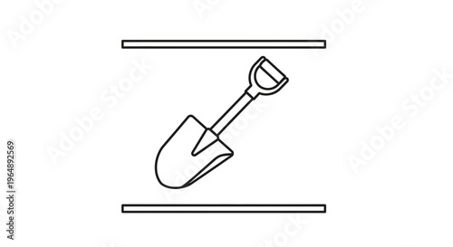 Minimalist outline icon of a digging shovel tool representing construction and gardening