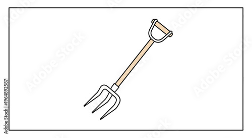 Clean vector illustration of a garden pitchfork with a D-handle for cultivation tasks