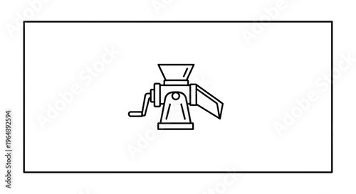 Simple line illustration of a classic food processing machine with a crank handle