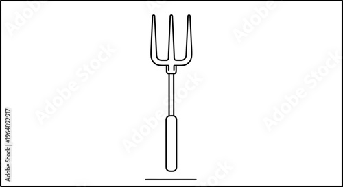 Minimalist line art illustration of a three-pronged garden tool, perfect for various design